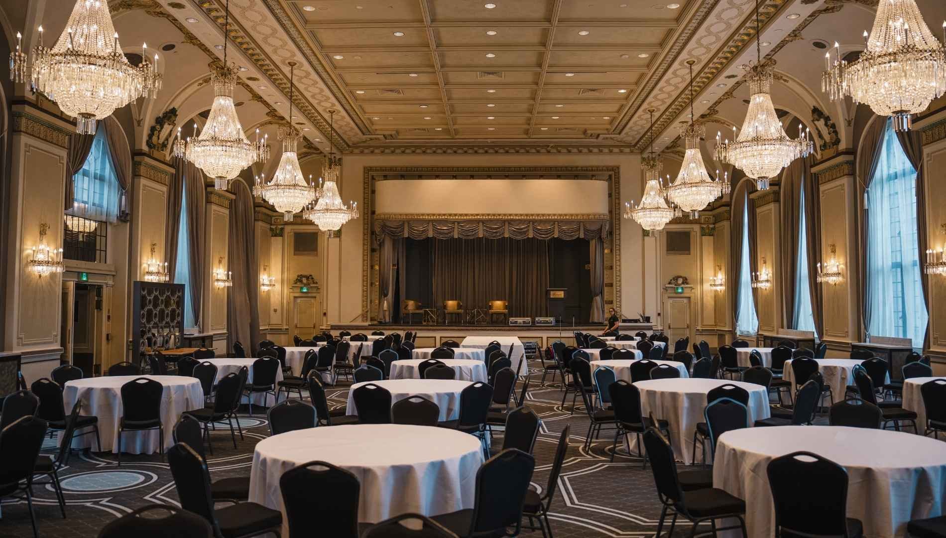 Hotel ballroom for hotel IAQP case study showing lower capital costs.