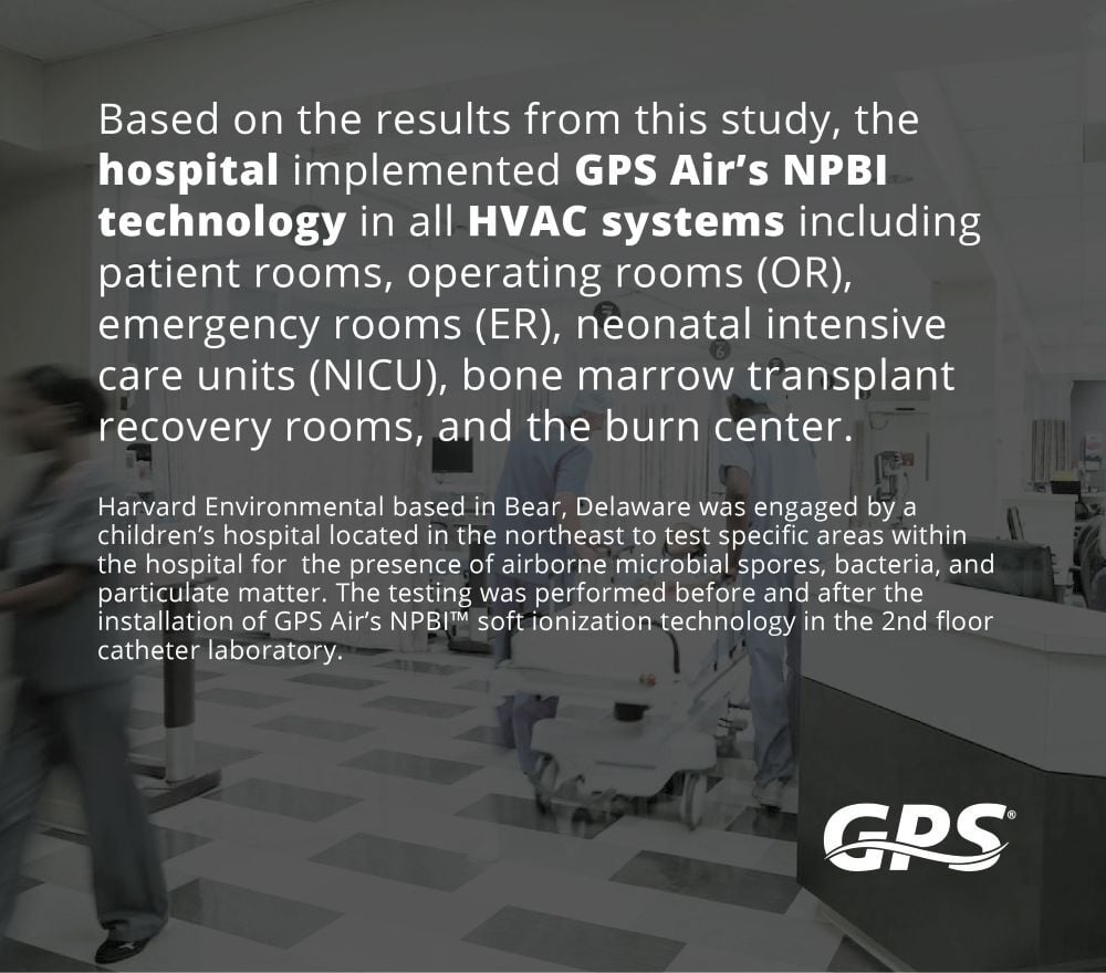 Northeast children's hospital adds GPSI Air NPBI soft ionization to HVAC systems.