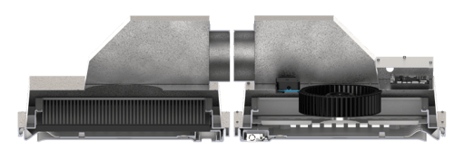 Side view of smartIAQ GridSet drop-in ceiling intelligent air cleaning system for simple ASHRAE 62.1 compliance.